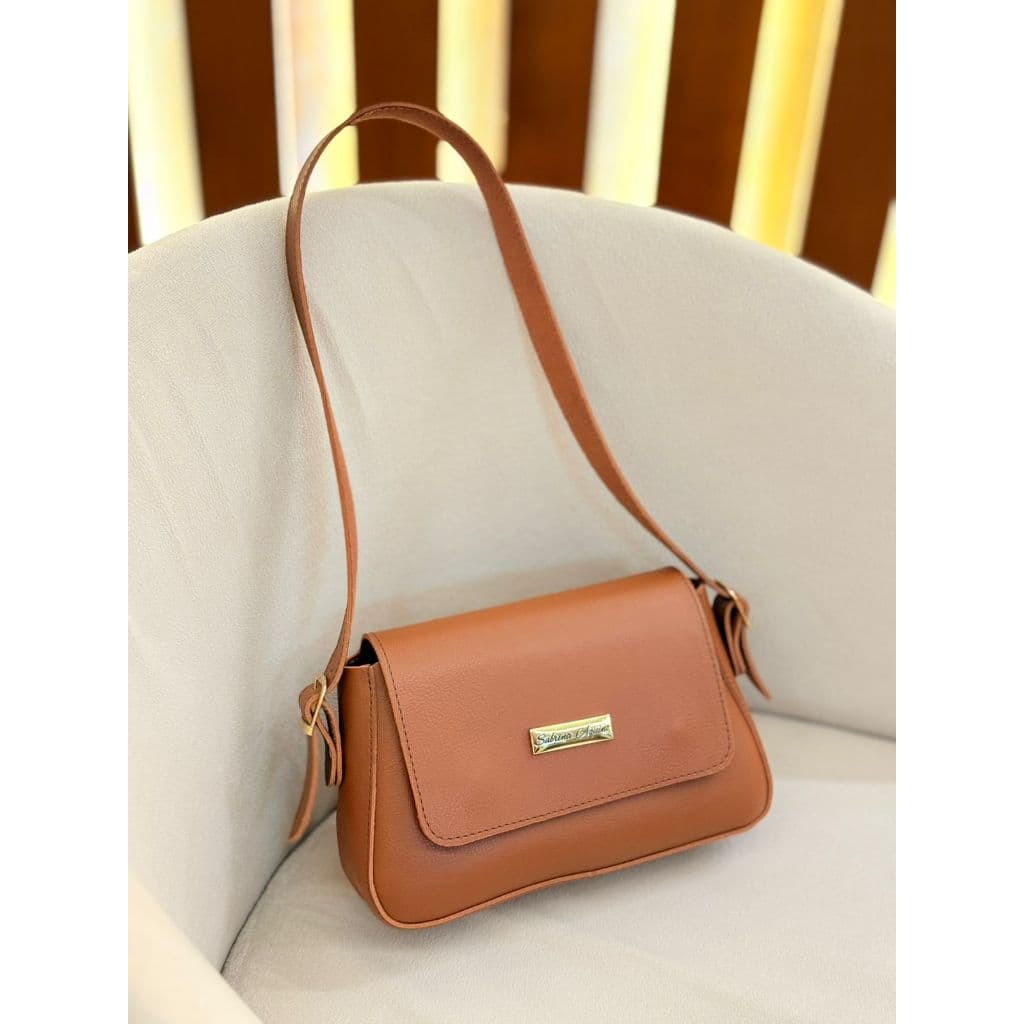 Bolsa Feminina De Ombro Baguete Com Feixo Duplo Bolsa Caramelo