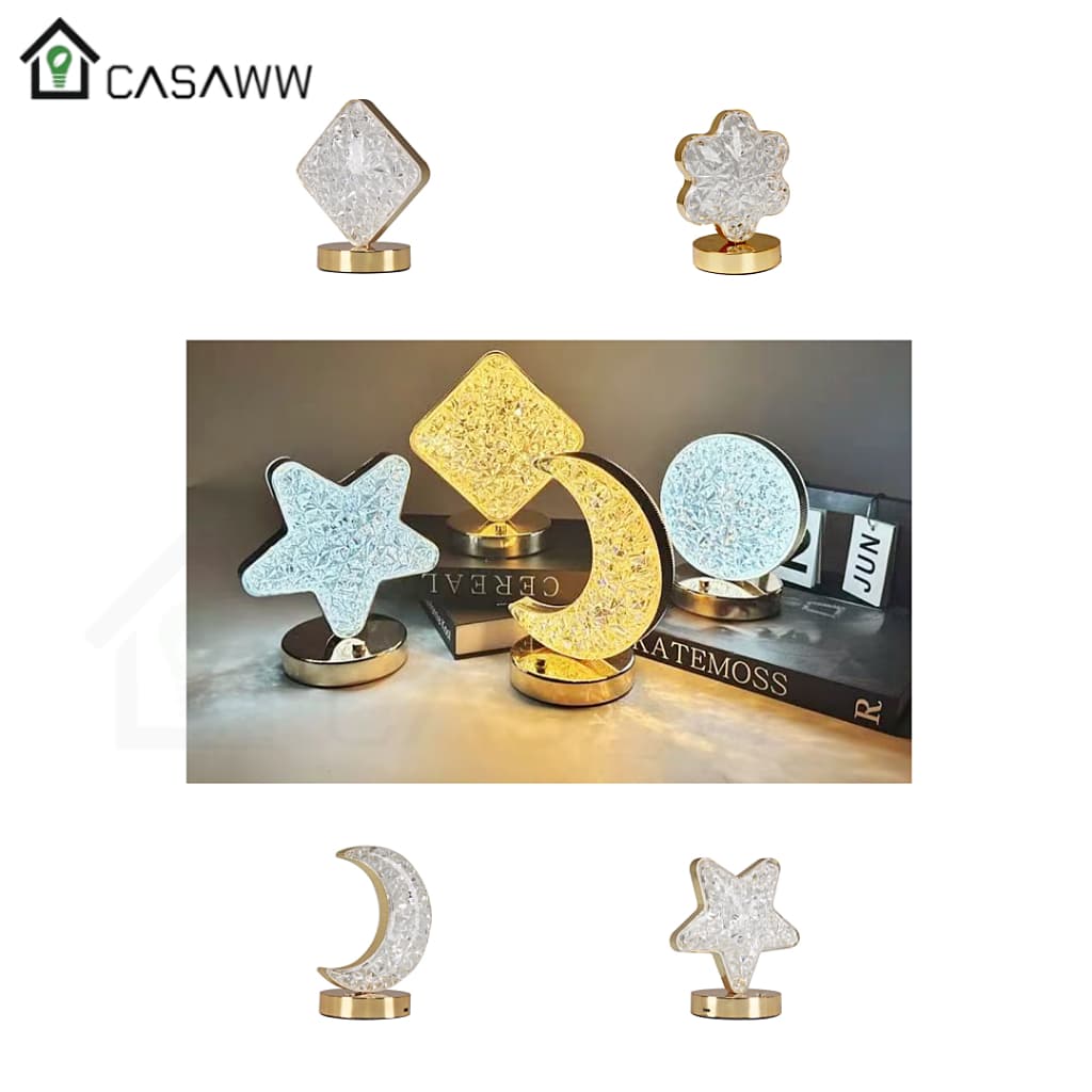 Abajur De Mesa Luz Noturno Led 3D 3 Cores Em 1 Luminária De Mesa Cristal Infantil Estrela Lua Flor