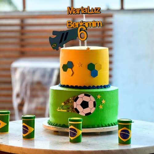 Topo de Bolo Futebol 3D Personalizado com Nome e Idade | Tema Futebol Luxo em Camadas |Produção rápida + envio imediato