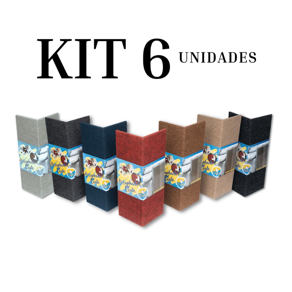 Kit com 6 Arranhador de Canto em Madeira e Carpete para Gatos Protetor de Sofá e Cama Box 56 x 20 cm