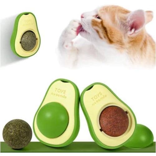 Abacate de Brinquedo para Gatos Com Erva do Gato- Catnip (100% Natural)- Com Bolinha Removível 360°
