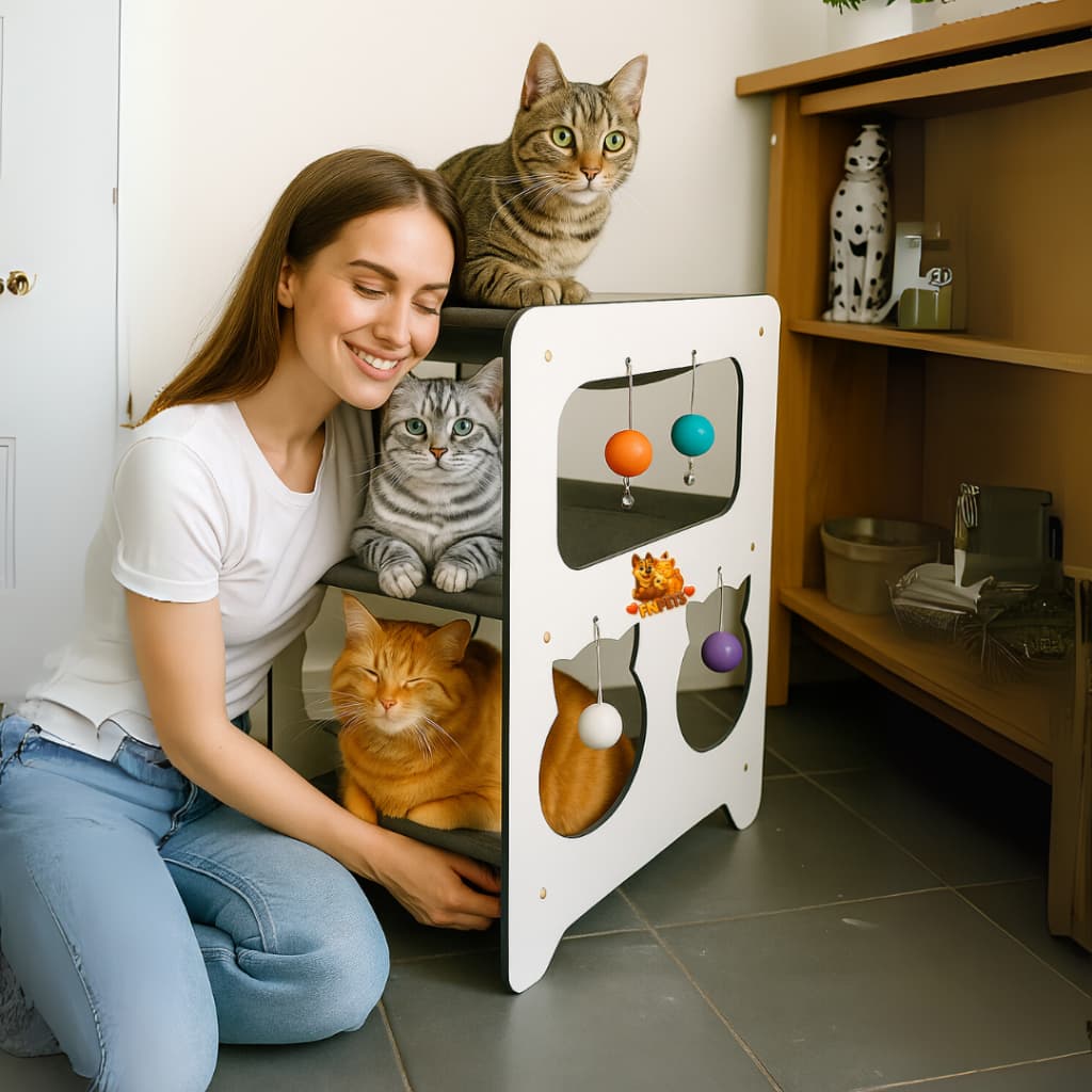 Cama Beliche para Gatos 3 Andares com Brinquedos e Arranhador – Pet Casa Gato Luxuoza