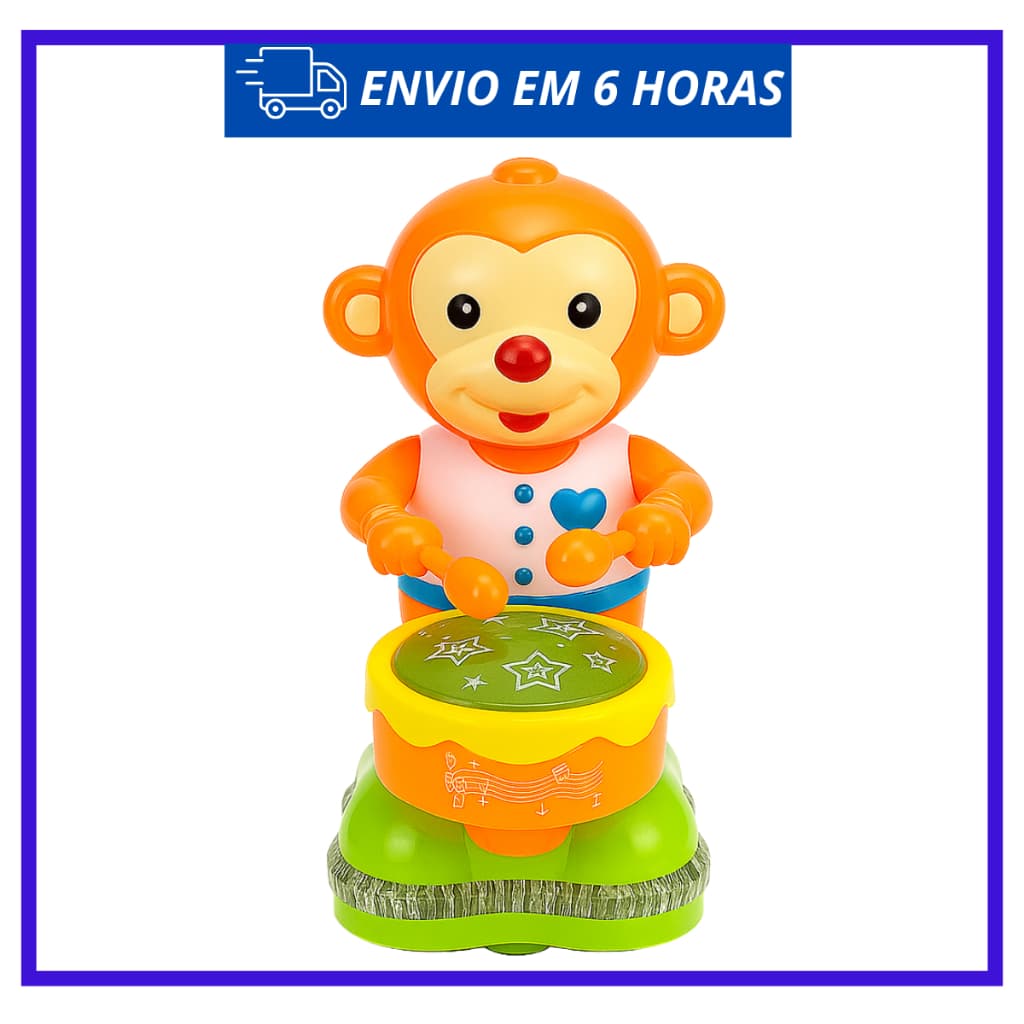 Macaco Brincalhão Bate Tambor – Brinquedo Educativo com Música e Luz