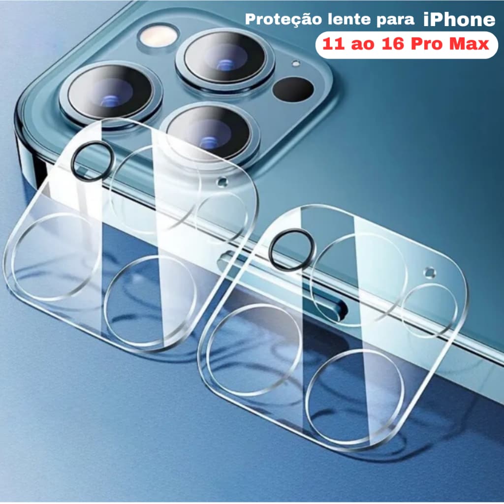 Película Protetora de Vidro Camera Lente Traseira Inteira Para iPhone, 11, 12, 13, 14, 14 Pro,15 15 Pro, 16 Pro Max