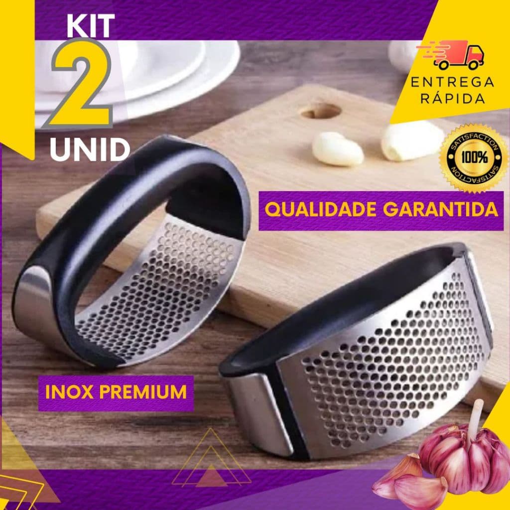 2 ou 1 un - Amassador Triturador Espremedor Aço Inox Alho Legume Batata Purê Multiuso Premium