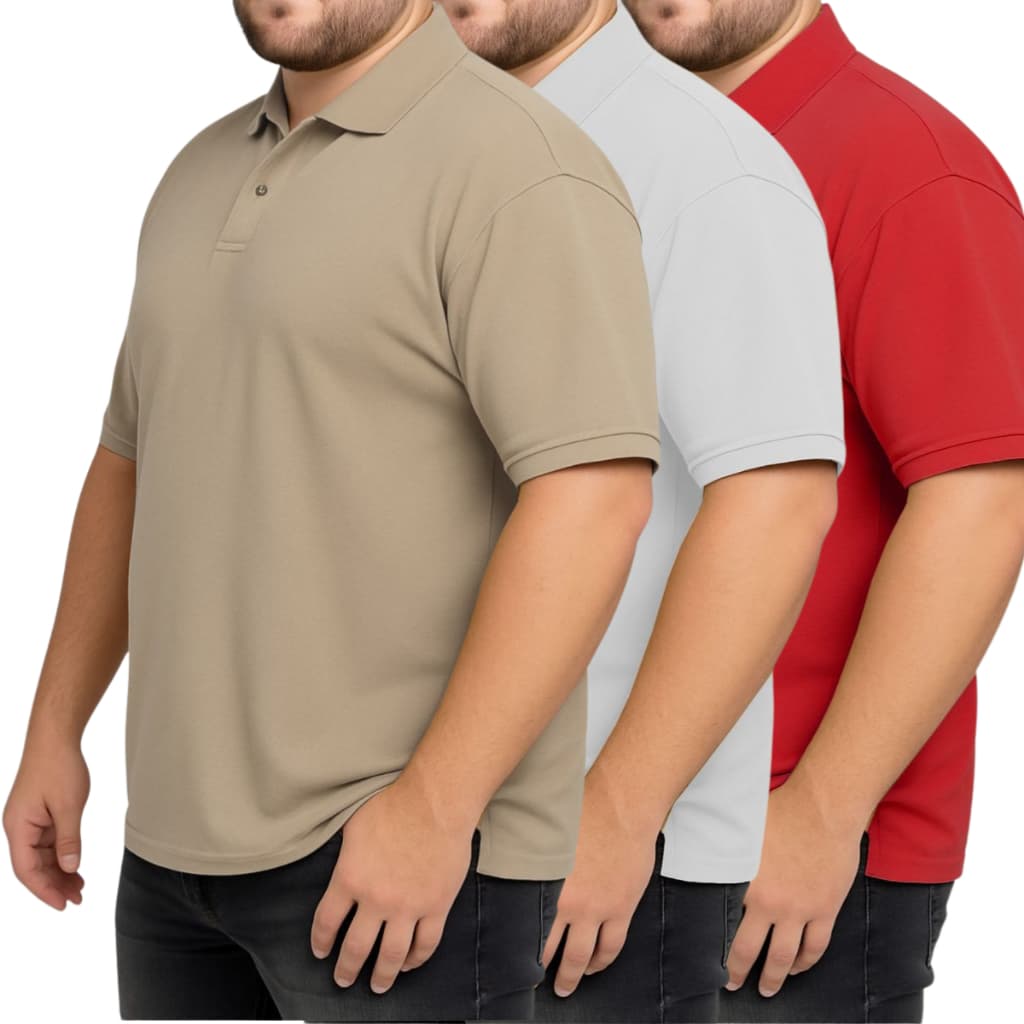 Kit com 3 Camisas Polo Plus Size Masculinas Caimento Perfeito Tecido Encorpado Ideal para Presentear
