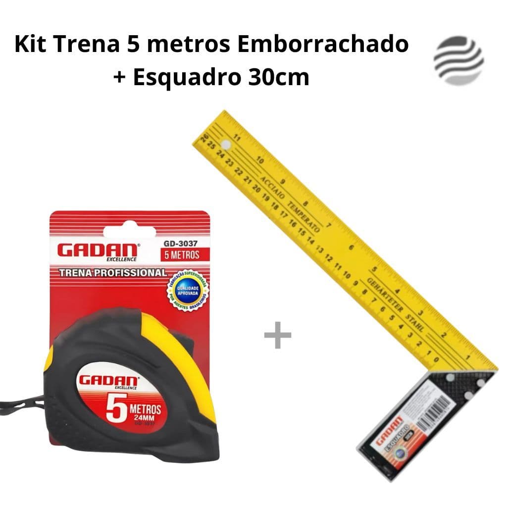 Kit Trena 5 m Emborrachada + Esquadro 30 cm – Profissional