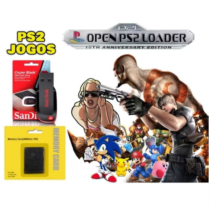 Pendrive de 16 /32 /64  e 128 gigas com jogos de play 2 + memory card com OPL *jogos de sua escolha*