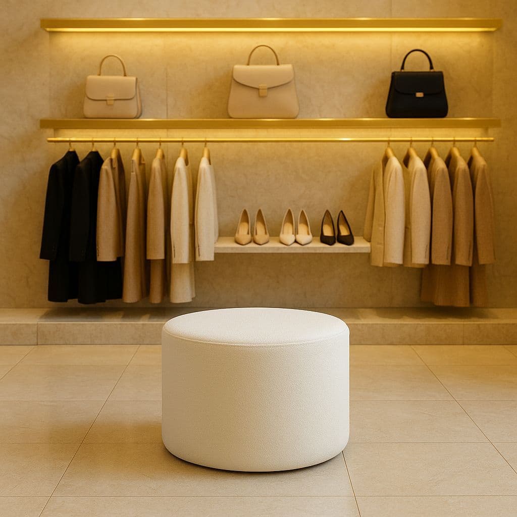 Puf Puff Banqueta Banco Lia redondo boucle off white 63x63 Estofado