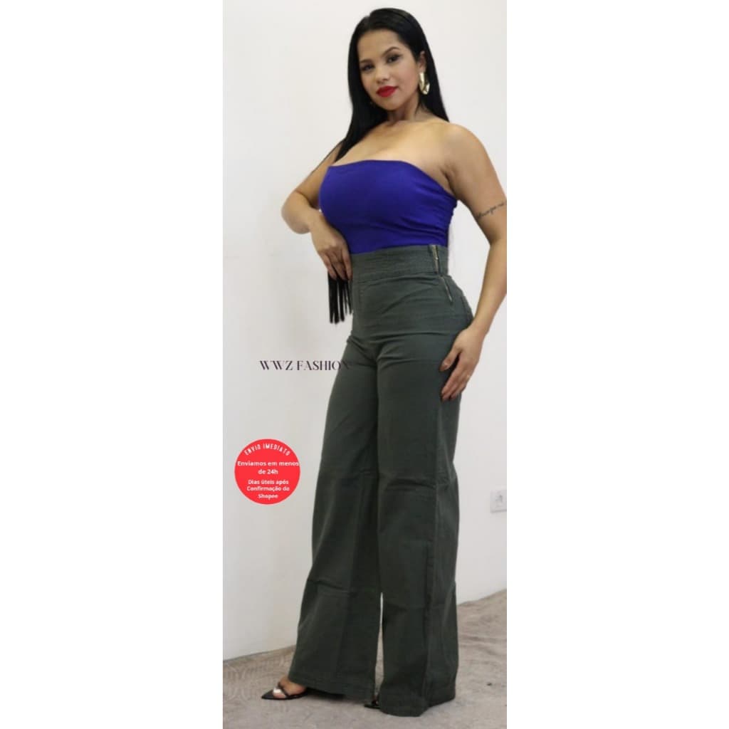 Calça Pantalona Jeans Cintura Alta 6319