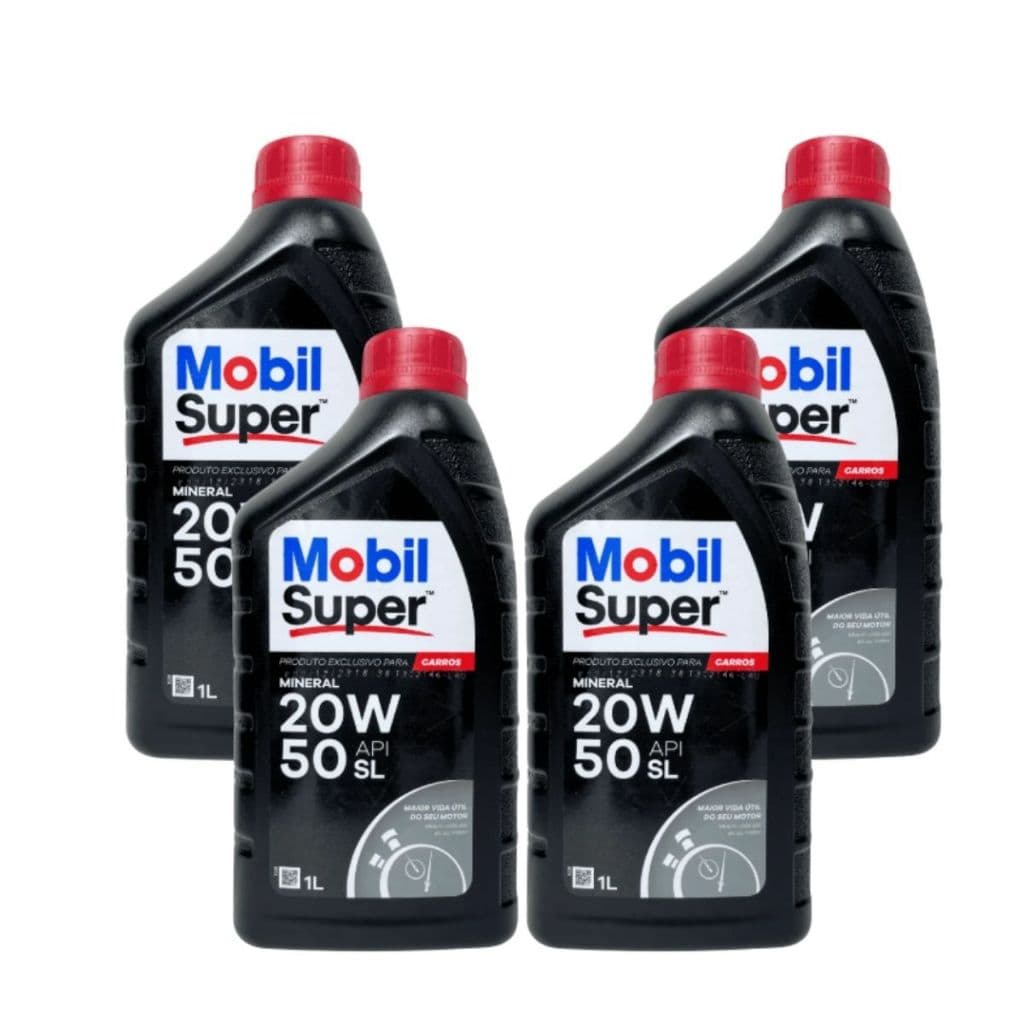 Kit 4 Unidades Mobil Super 20W50 1L Óleo Lubrificante Mineral API SL