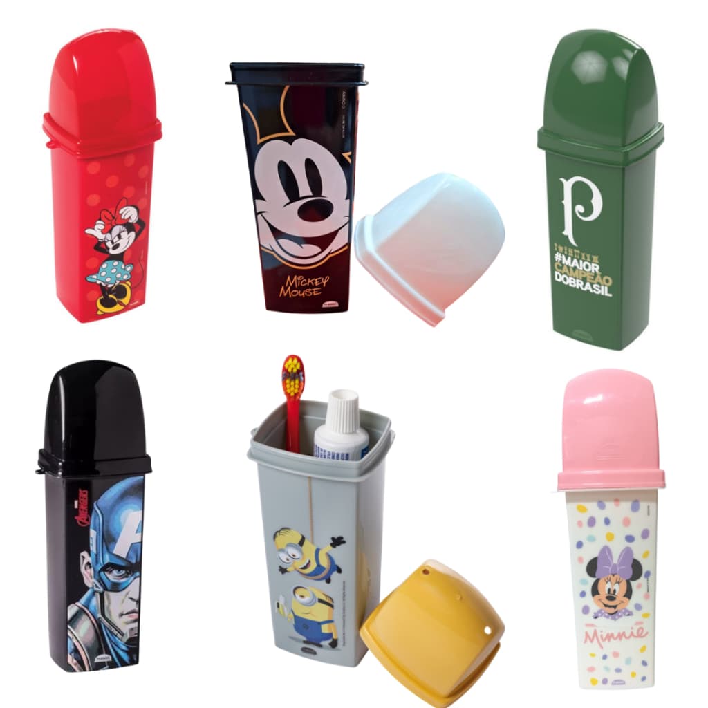 Porta Escova de Dente infantil com tampa 290ml Dental Case de Plástico Disney Marvel Times Plasútil