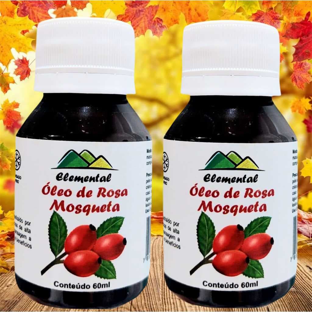 Kit 02 Potes Óleo de Rosa Mosqueta 60ml perfeito para usar em massagens, cremes sabonetes cosméticos