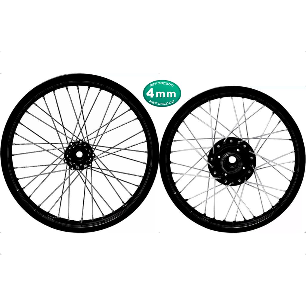 Roda Par Aro Preto Jante Xtz 125 Cubo Preto Raio Cromado 4mm