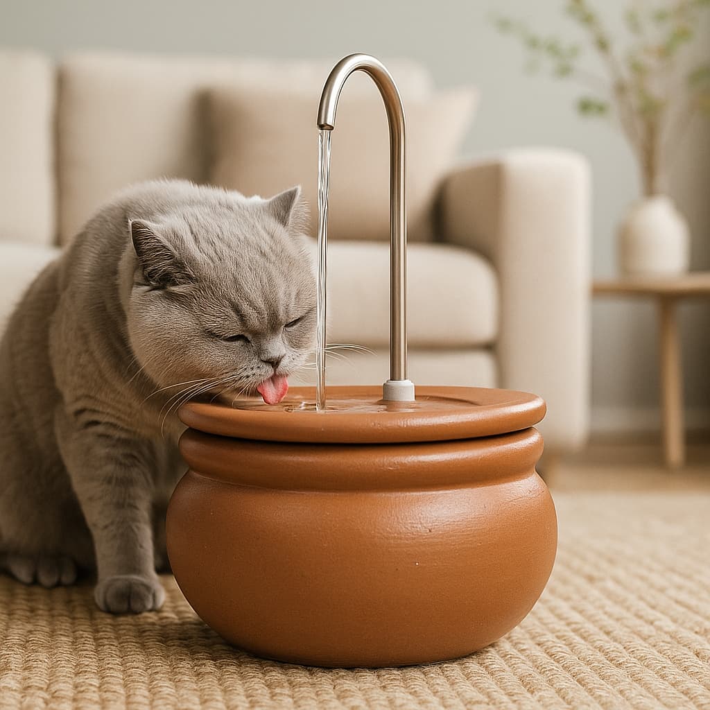 Bebedouro Fonte em cerâmica com 2,5L para gatos ou cachorros agua fresca