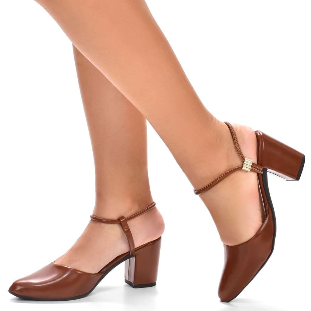 Sandália Scarpin Feminino Salto Bloco Médio Elegante Confortável com Tira de Regulagem Ref. 20/01