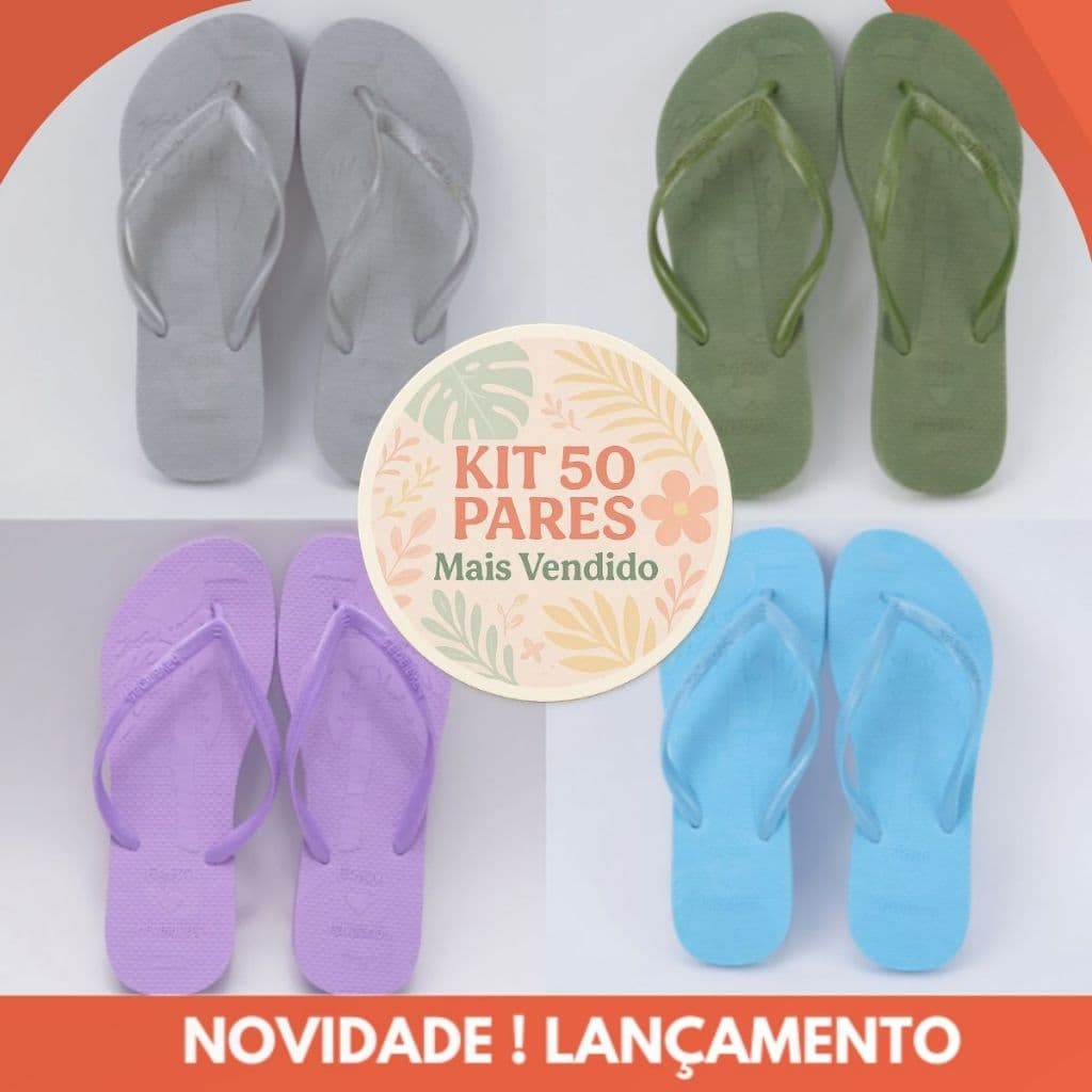 Chinelo Feminino Kit 50 Pares Coqueiro 2025 Confortável Leve Tendência Bico Redondo Dia a Dia Moda
