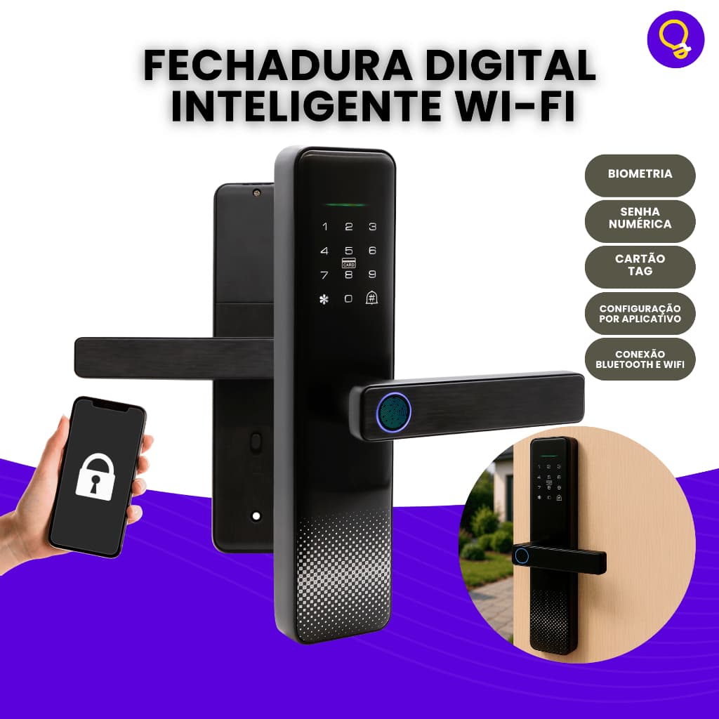 Fechadura Inteligente Digital Biometria Wi-Fi Com Aplicativo Tuya Smart Lock Senha