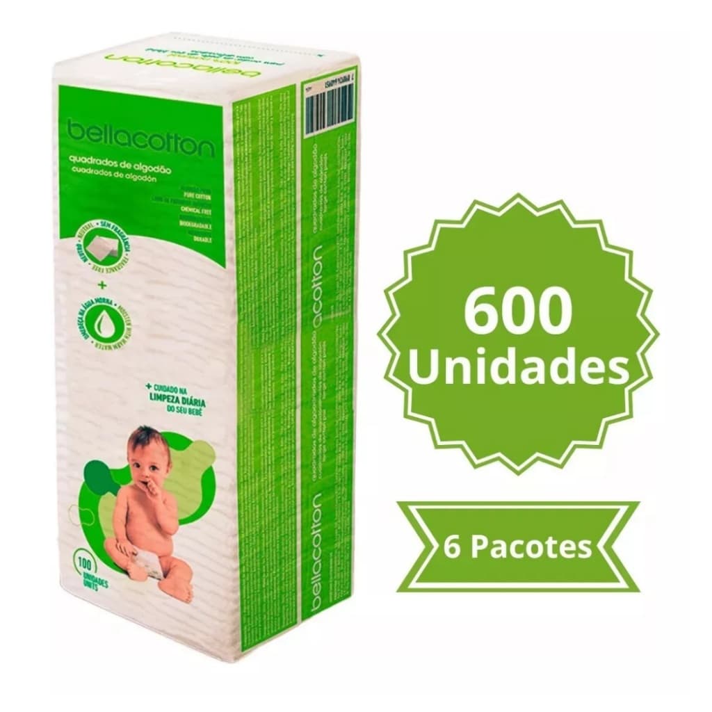 Algodão Quadrado Bellacotton 600 unidades para Bebês
