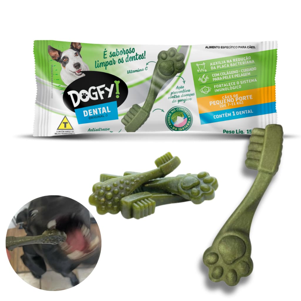 Anti Bafo Petisco Dogfy Dental Para Cachorro Cães De Pequeno Porte Limpa DentesEscova os Dentes