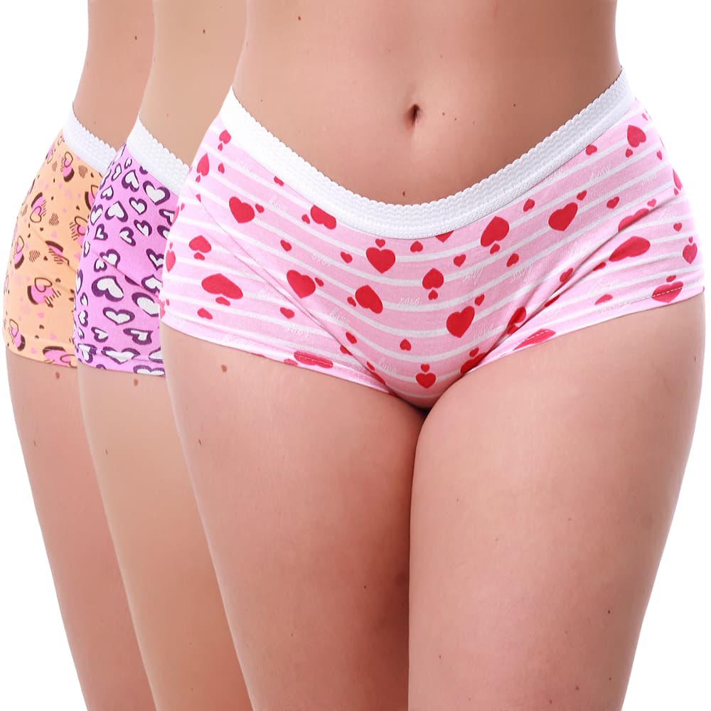 Kit 5 Calcinhas Shortinho Feminino De Algodão Box Estampada Cueca Boxer Feminina