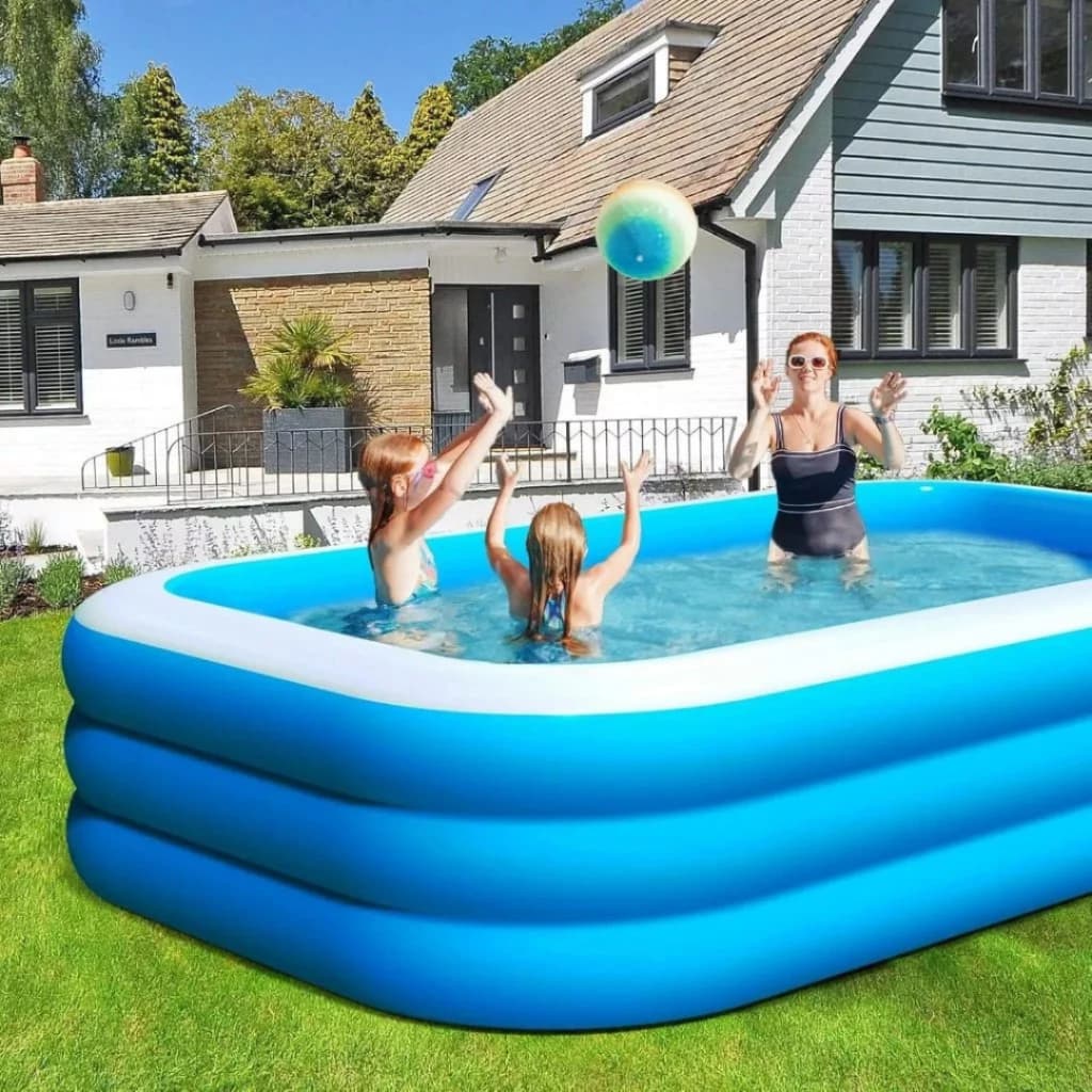 Piscina Inflável Retangular Azul 3 Anéis PVC Resistente Infantil e Adulto Fácil Montagem Verão 2026