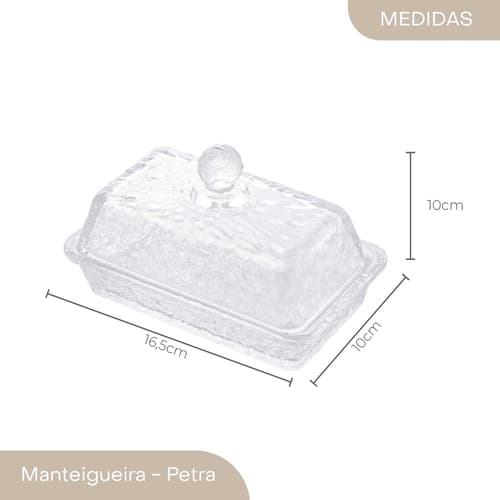 manteigueira com tampa cristal martelado 17x10,5x10cm