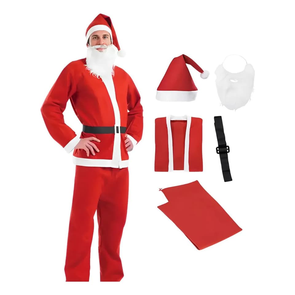 Fantasia De Papai Noel Completa Roupa C/ 5 Peças Natal Festa