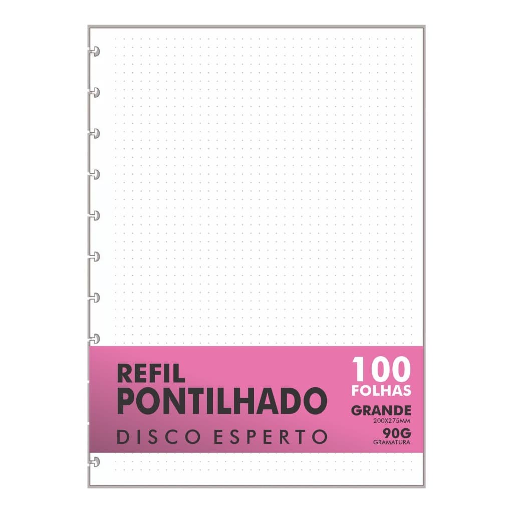 Refil Genérico Pontilhado Compatível Caderno de Discos 100 Folhas Grande 11 Furos 90g