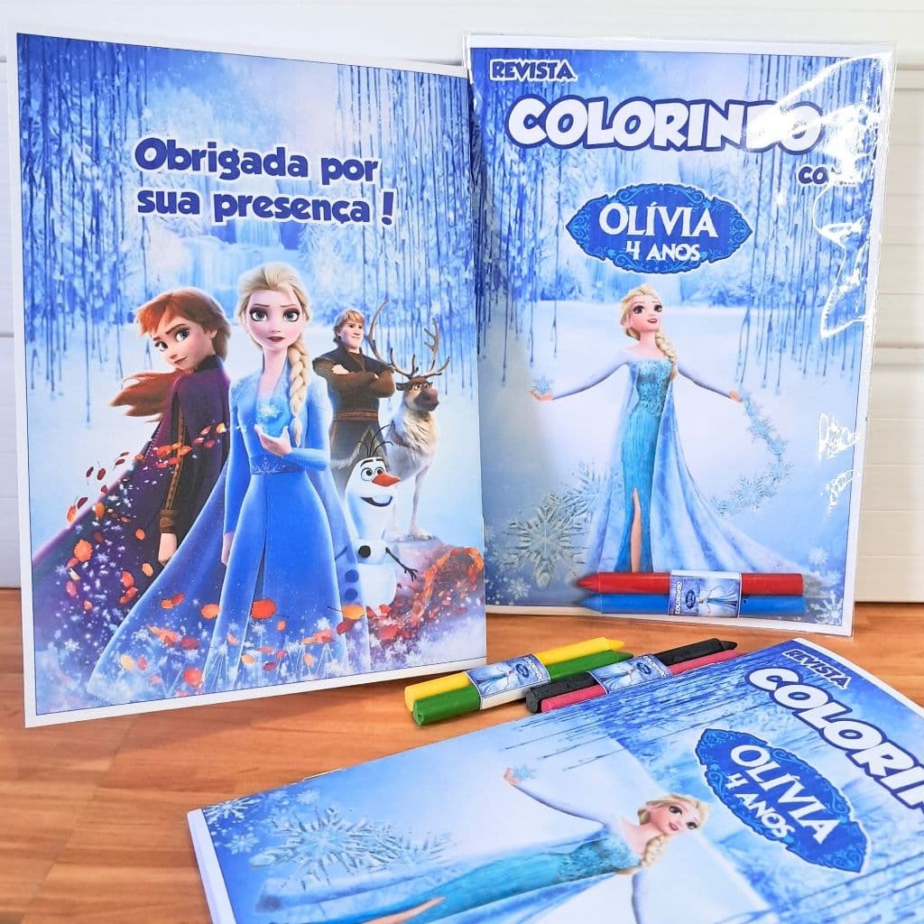 Kit Colorir Frozen com Giz de Cera | Livrinho de Colorir Personalizado | Lembrancinha Festa Infantil Meninas