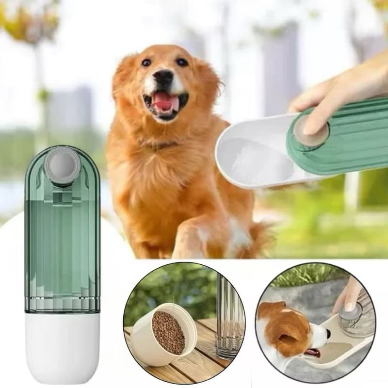 Garrafa De Água Portátil Para Gatos Cães e Dispensador Multifuncional 2 Em 1 Bebedouro Pet Portátil