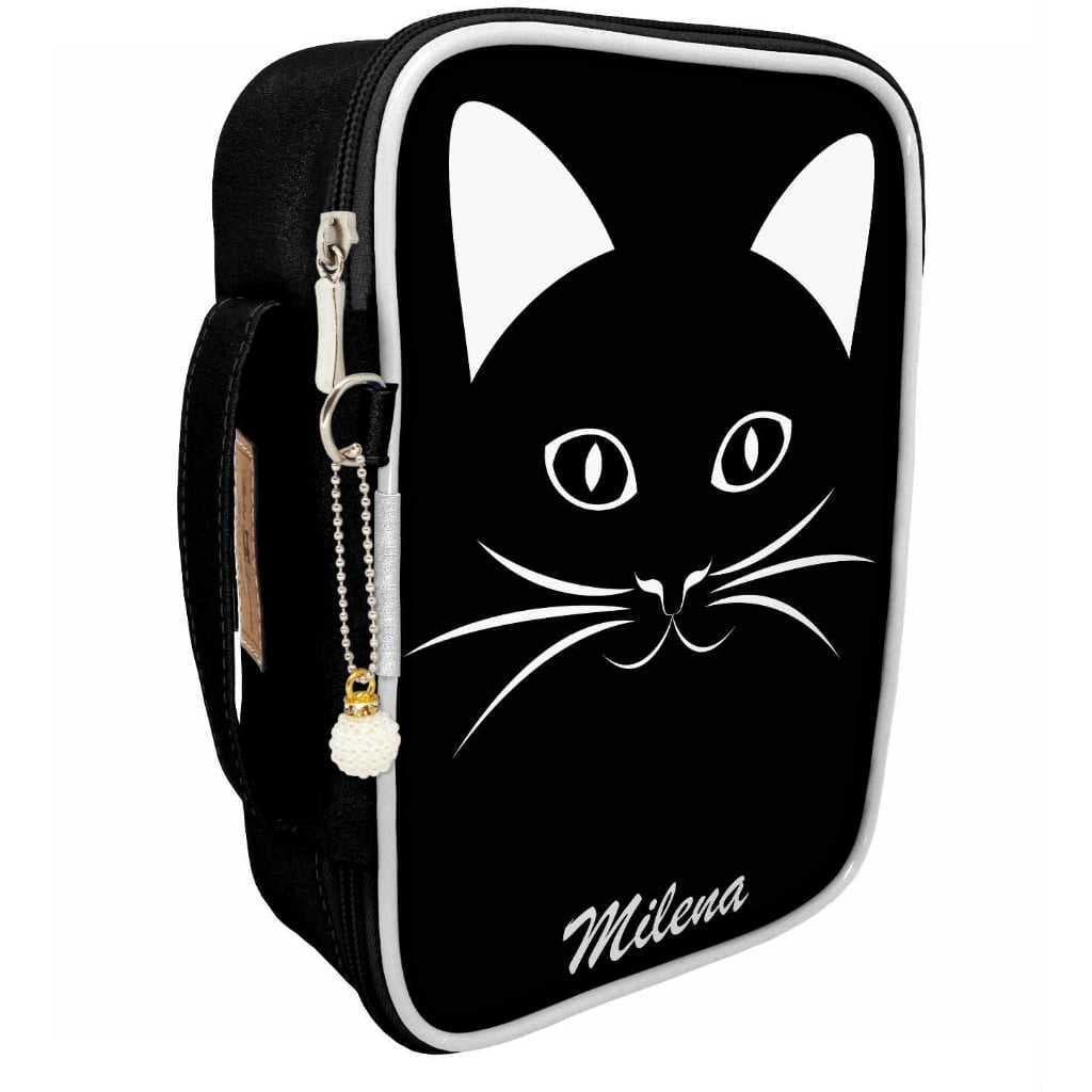 Estojo box 100 pens box grande personalizado escolar pets gatinhos felinos organizador canetas lapis