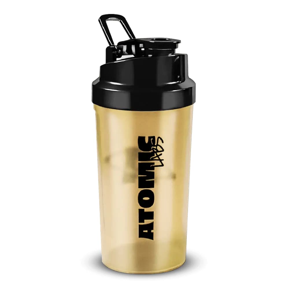 Shaker Atomic Labs - Coqueteleira Dourada Tampa Preta 600ml