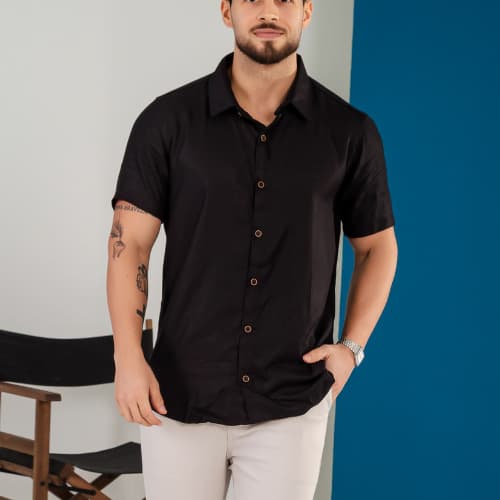 Camisa Social Masculina Manga Curta Viscose tamanho P Haryn