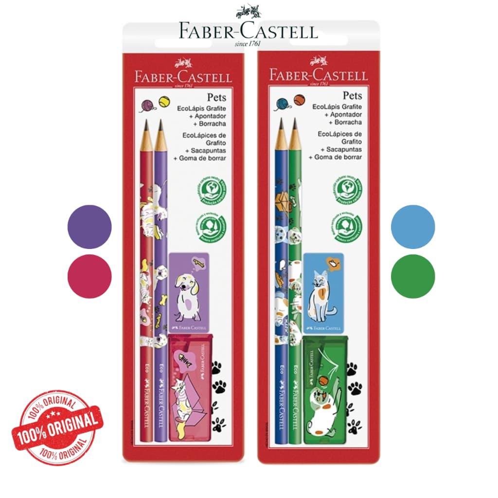 Kit EcoLápis Grafite Pets + Apontador + Borracha - Faber-Castell ORIGINAL