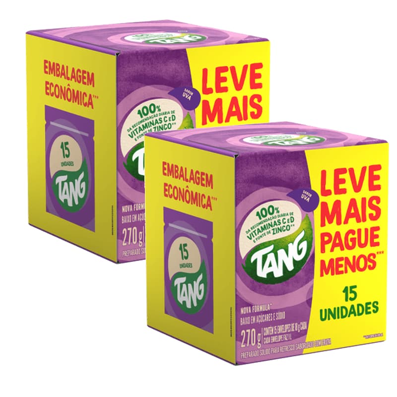 Kit 2 Refresco em Pó Tang Uva 18g com 15un Leve + Pague -