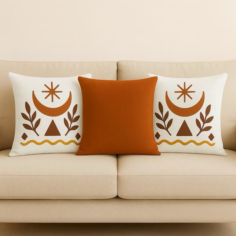 Kit 3 Almofadas Estampadas Boho Terracota | Opção com ou sem Enchimento | Sala Quarto Chic Luxo