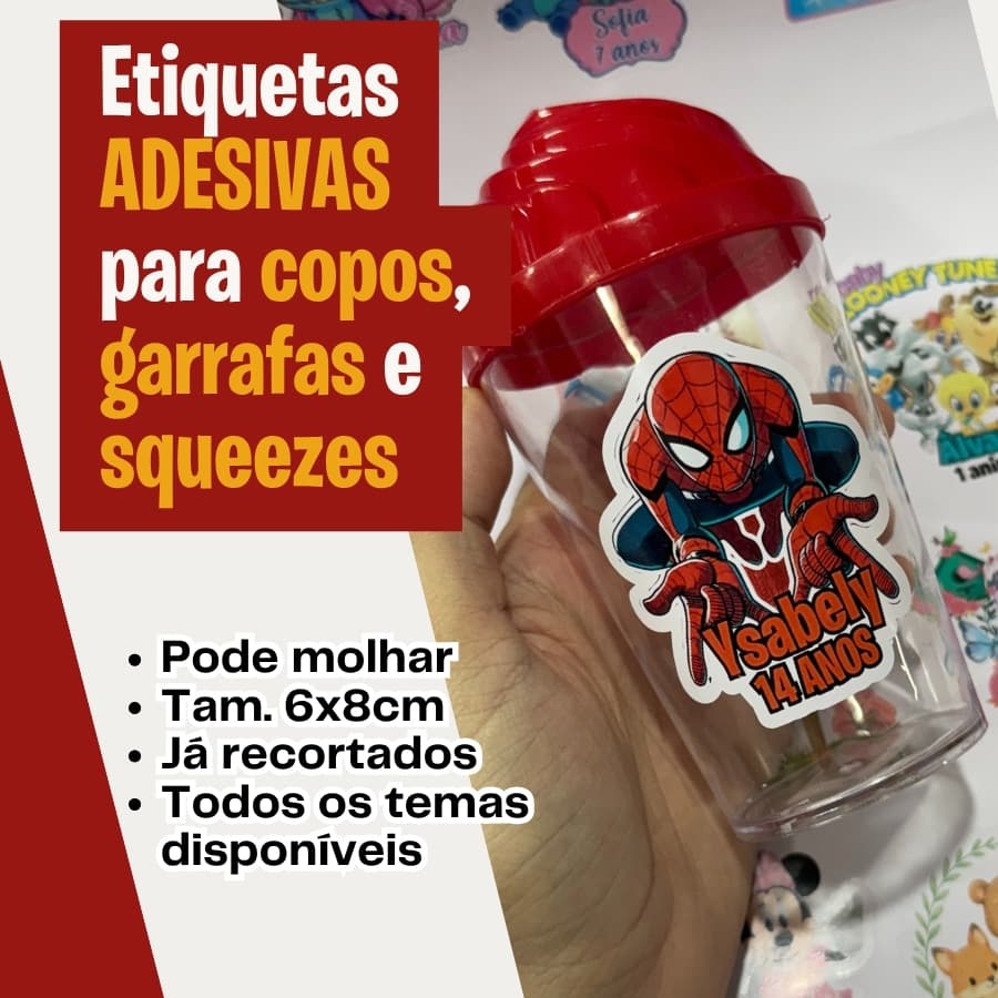 Etiqueta Adesivo Rótulo Vinil a Prova D'água P Copos Longdrink Acrílico ou Twister Festas Infantis