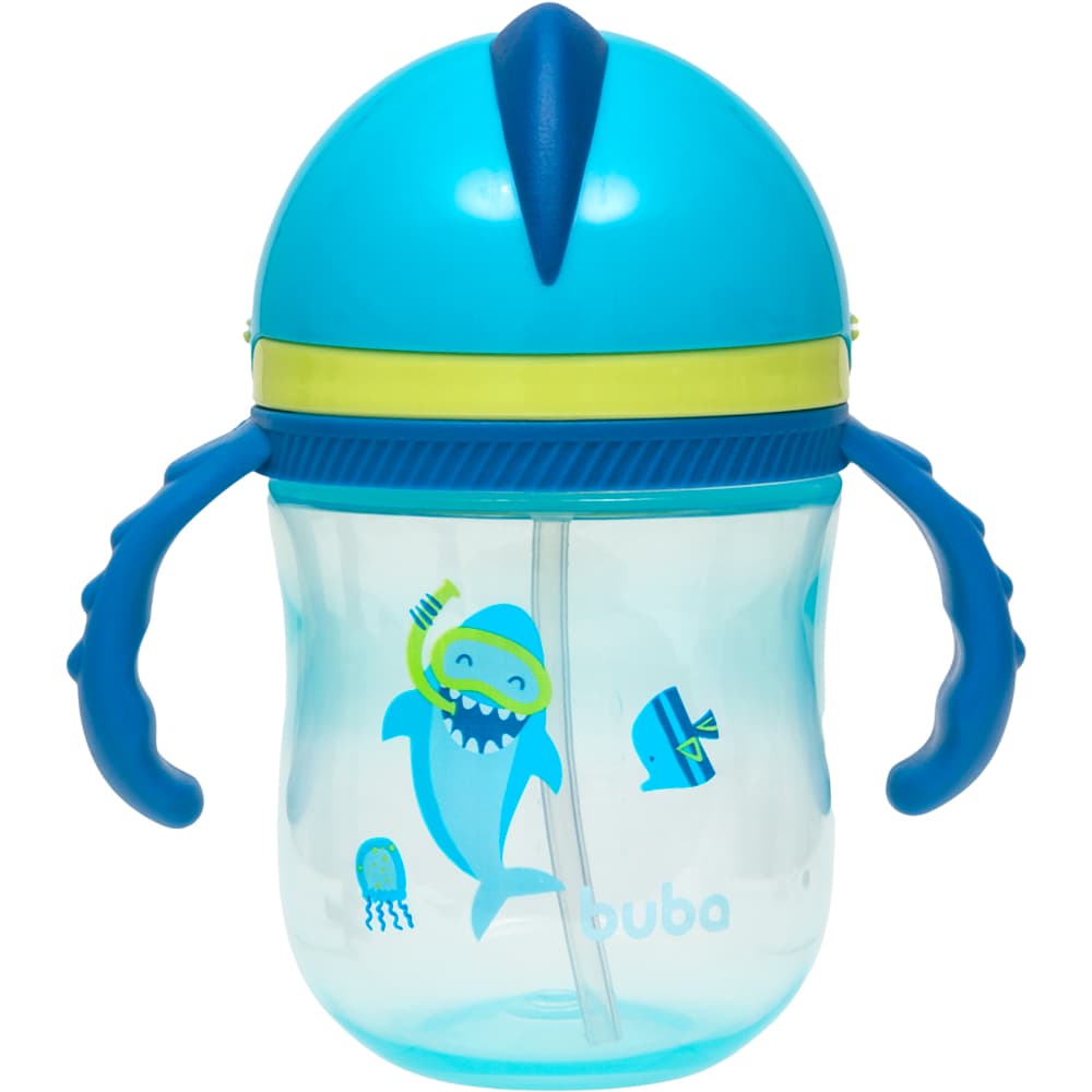 BUBA Copo de Treinamento com Alça 260ml (6m+) - Copo Tubarao Azul 16940 - Copo Baleia Rosa 16941