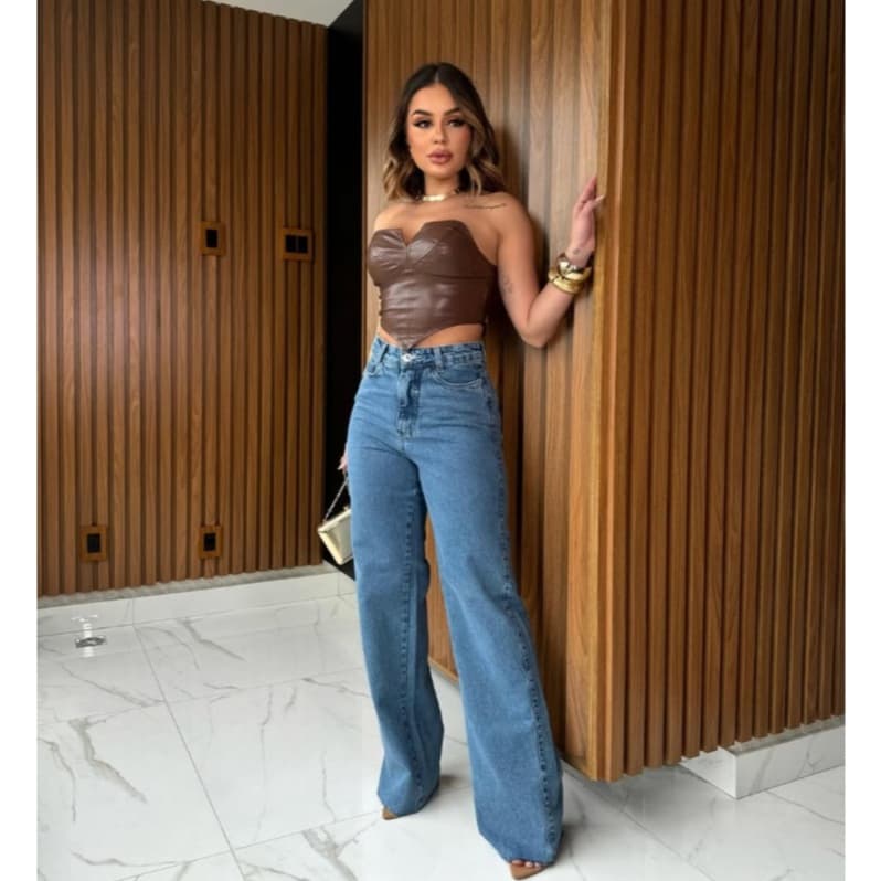 Calça Jeans Wide Leg Feminina Estilo Versátil em 100% Algodão