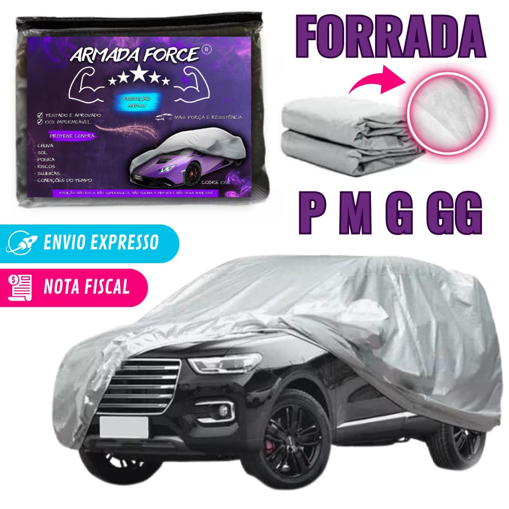Capa Para Cobrir Carro Automotiva Armada Force Forrada 100% Impermeável Protege Sol Chuva Poeira UV