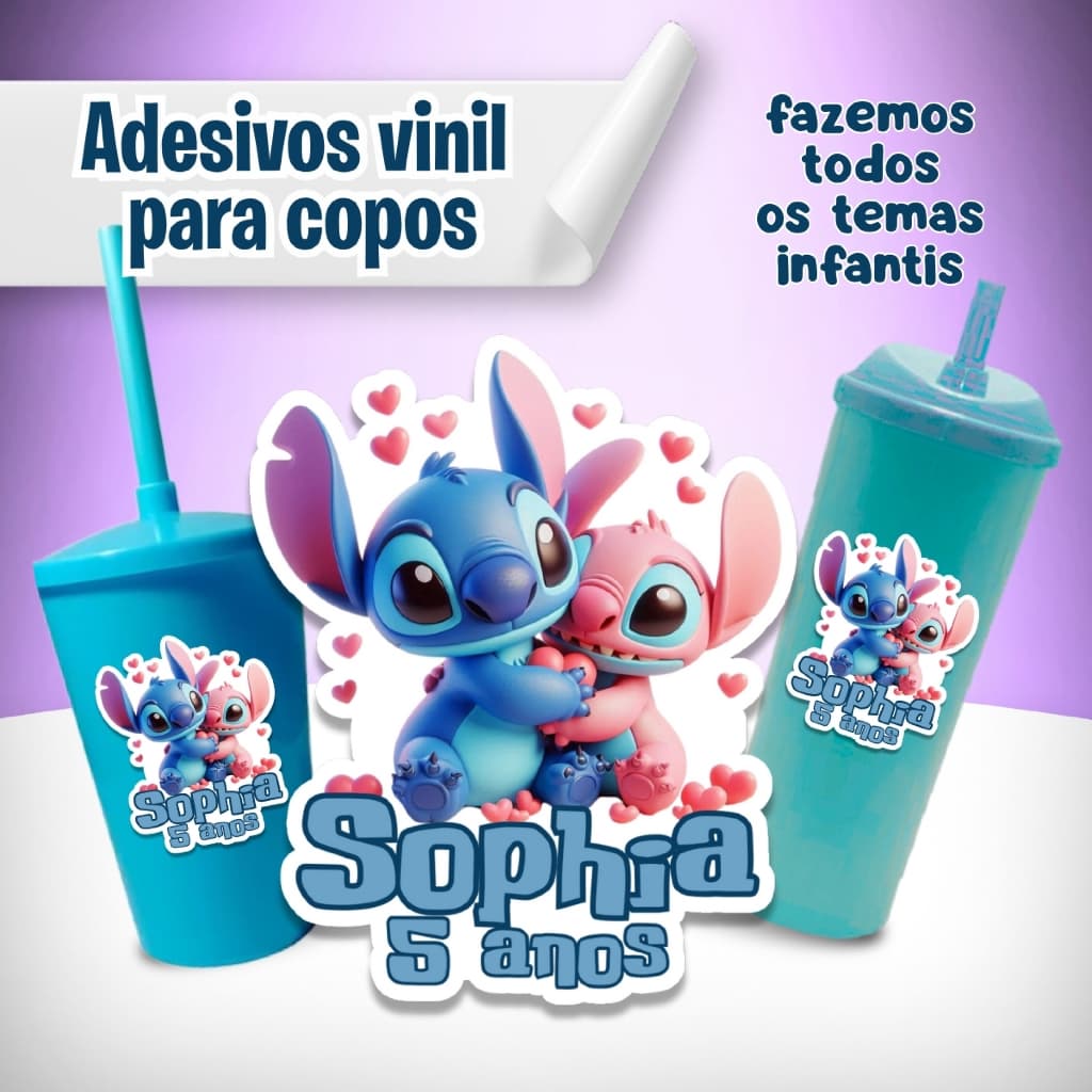 Adesivo Vinil Personalizado à Prova D’Água p/ Copos Long Drink | Festa Infantil – 100+ Temas