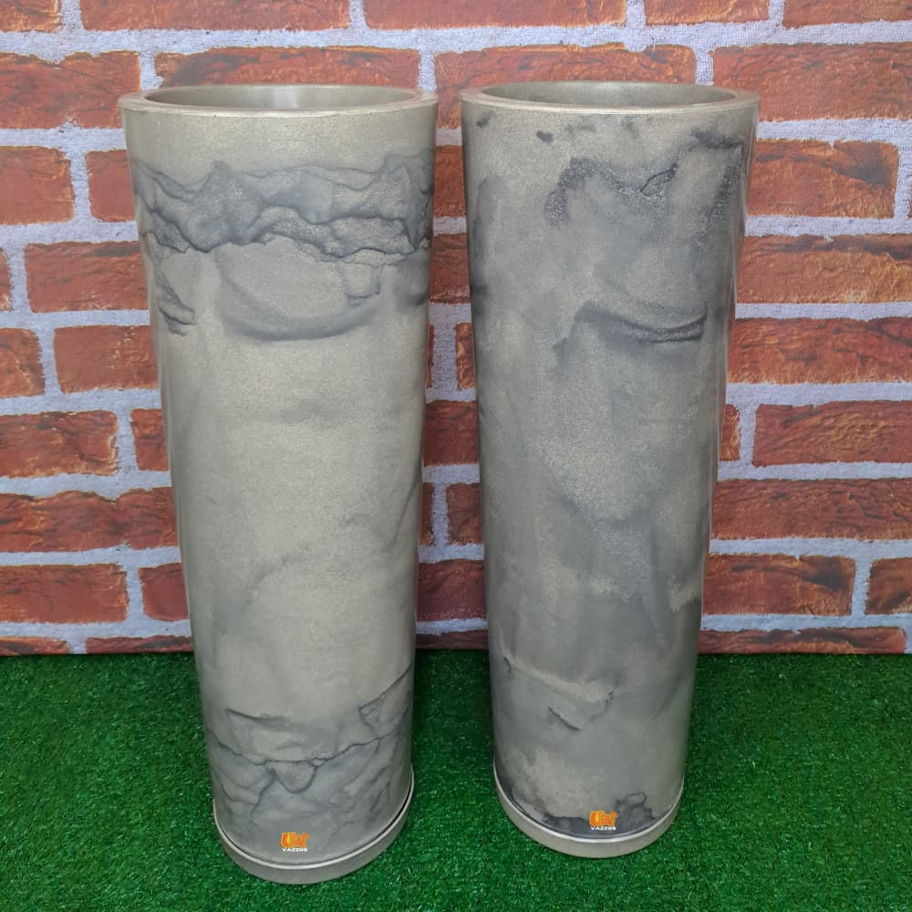 Kit 2 Vasos Grandes Para Plantas Com Pratos Coletores Decorativo Ibiza Polietileno Marmorizada