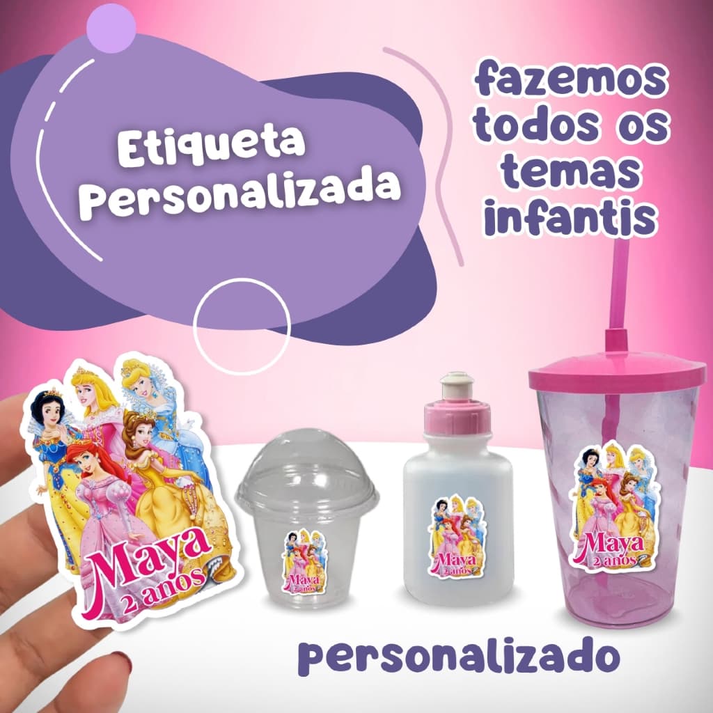 Adesivos Vinil p/ Copos de Festa Infantil | Personalize com Nome e Tema | Envio Rápido