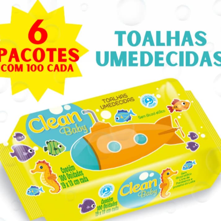 Kit 6 Pacotes Toalhas umedecidas Clean Baby com 100 cada Bebê