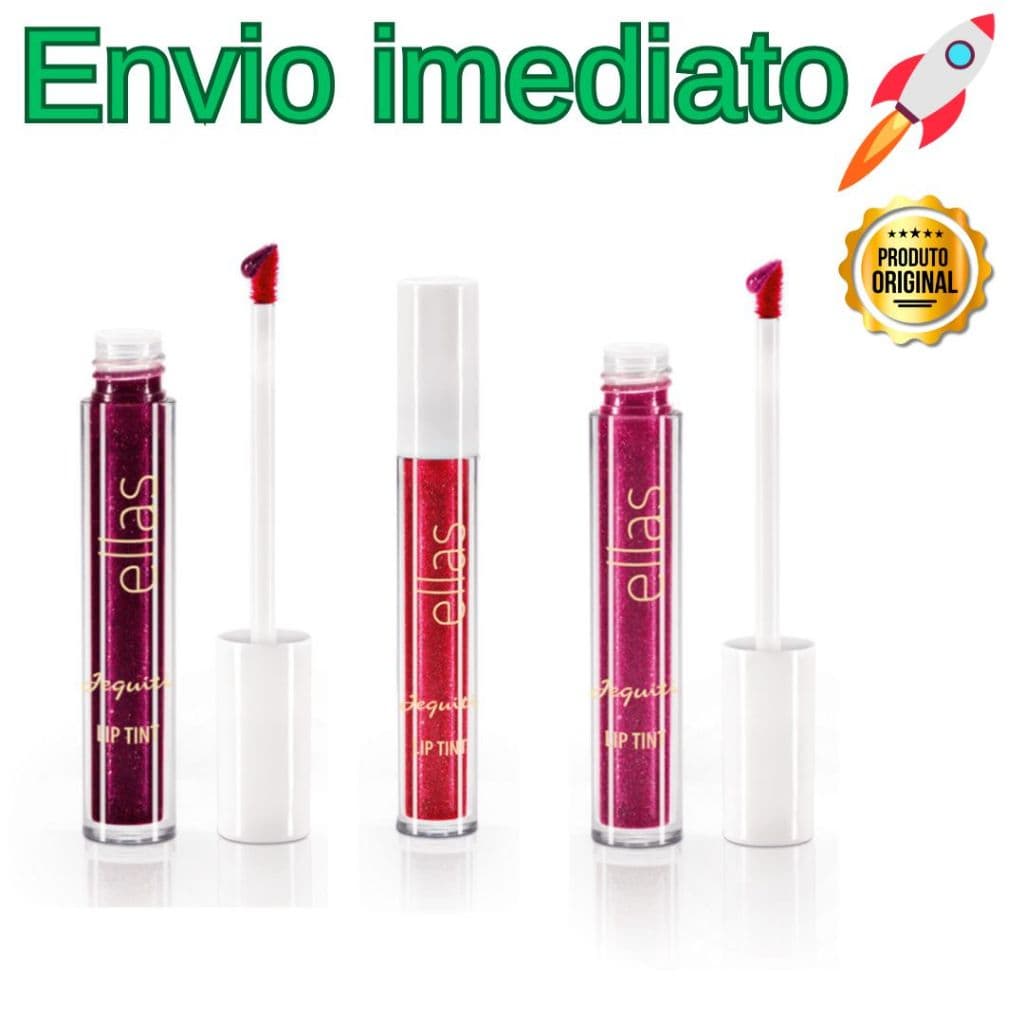 lip tint batom liquido ellas, jequiti 4 ml com d-pantenol, que hidrata e cuida dos lábios.