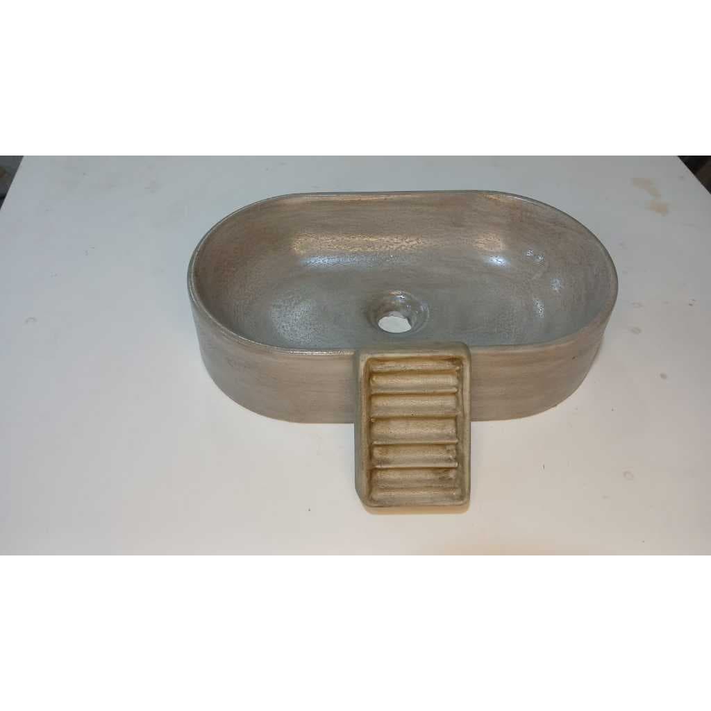 Cuba de concreto natural + saboneteira sustentável fabricação própria para banheiro lavabo e áreas externas
