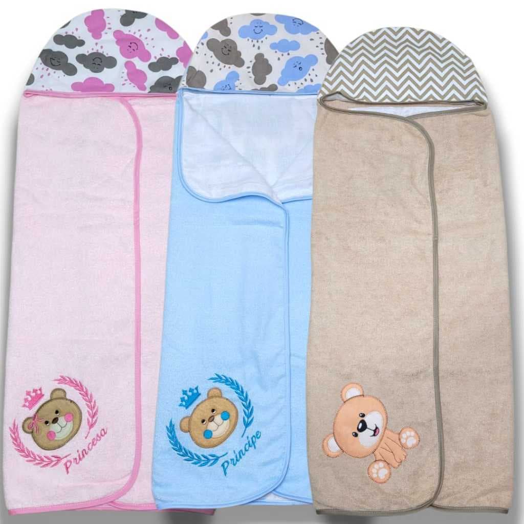 Toalha de Banho Bebe Capuz Dupla Face Forrada Tecido Fralda 100% Algodão Dupla Camada