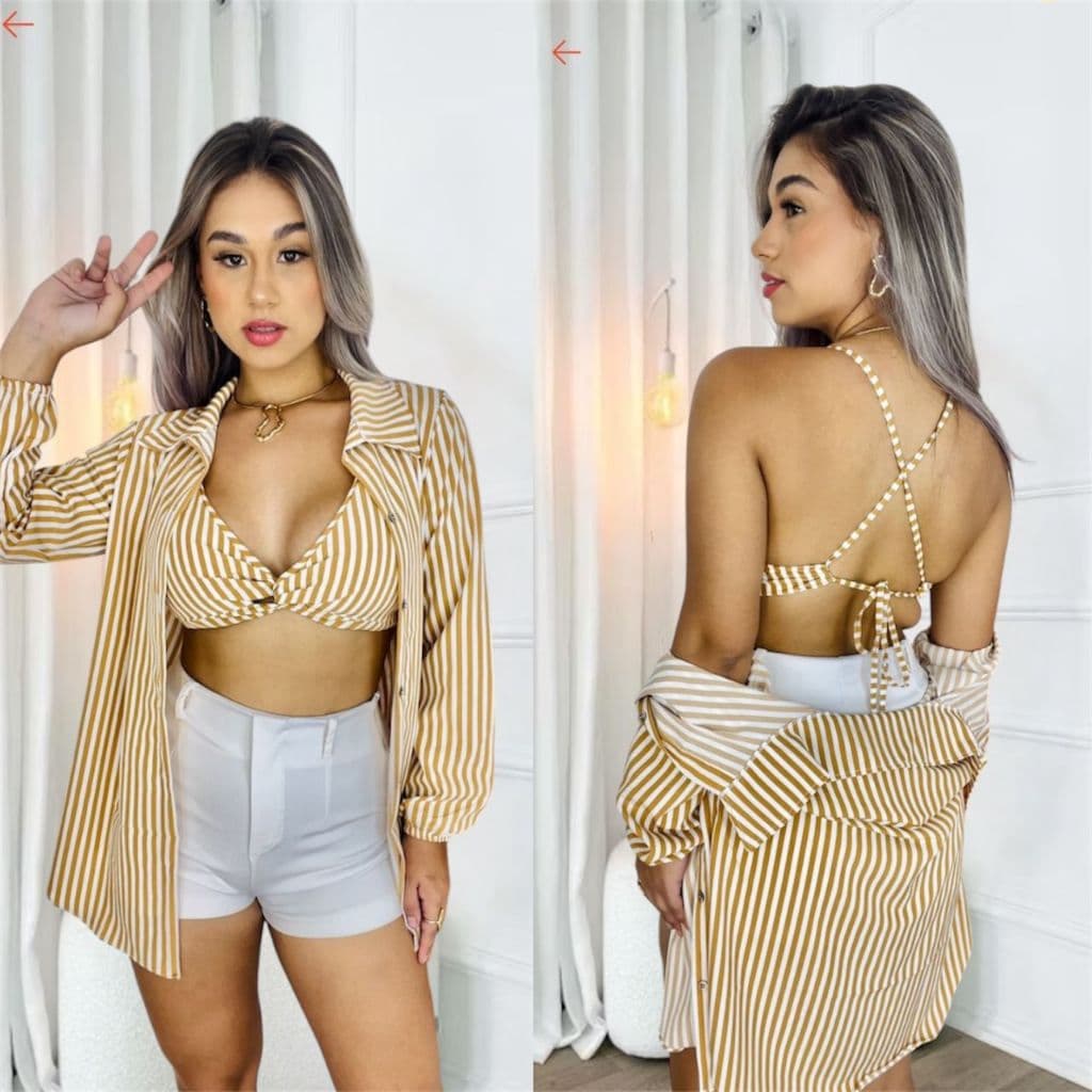 Conjunto Camisa com Cropped Listrado e Liso Feminino | Tendência Moda 2025
