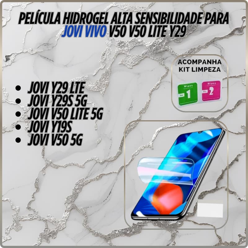 Película de Hidrogel Transparente Compatível Vivo📱Jovi Y29 LTE Y29S 5G V50 Lite 5G Y19S e V50 5G🛡️
